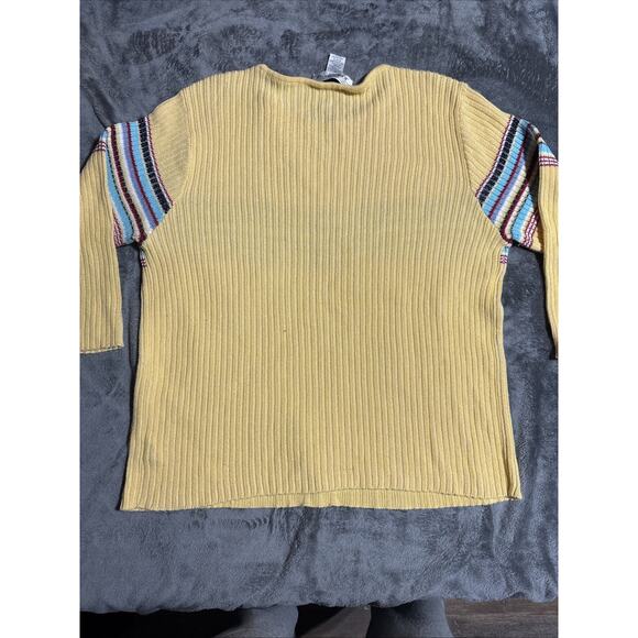 Jones Wear Yellow Sweater With Blue Red and White Strips Size Medium Vintage 90s - Picture 6 of 6
